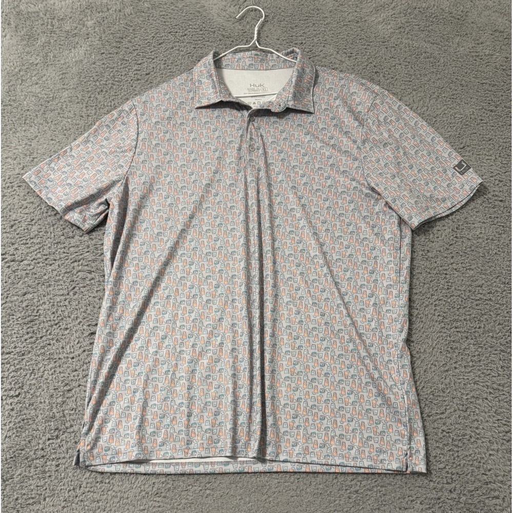 Huk Polo Shirt‎ Men's XL Gray Cocktail Golf Fishing Short Sleeve Stretch